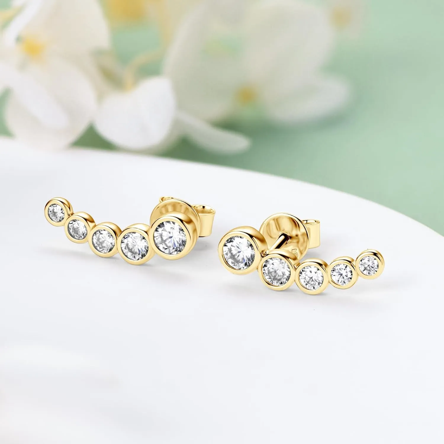 Moissanite Crawler Stud Earrings for Women 925 Sterling Silver D-E Color Moissanite Hypoallergenic Climber Earring for Sensitive Ears Dainty Jewelry Christmas Anniversary Birthday Gifts