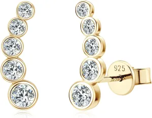 Moissanite Crawler Stud Earrings for Women 925 Sterling Silver D-E Color Moissanite Hypoallergenic Climber Earring for Sensitive Ears Dainty Jewelry Christmas Anniversary Birthday Gifts