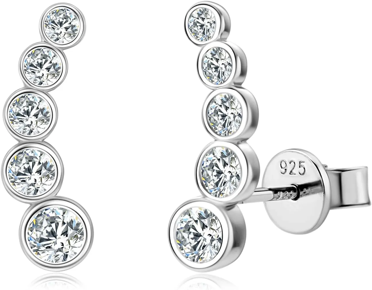 Moissanite Crawler Stud Earrings for Women 925 Sterling Silver D-E Color Moissanite Hypoallergenic Climber Earring for Sensitive Ears Dainty Jewelry Christmas Anniversary Birthday Gifts