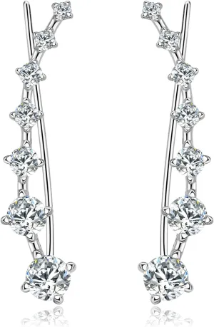 Moissanite Earring for Women 7 Moissanite Ear Cuffs Crawler Earring 925 Sterling Silver Hypoallergenic Climber Earrings Jewelry Gifts