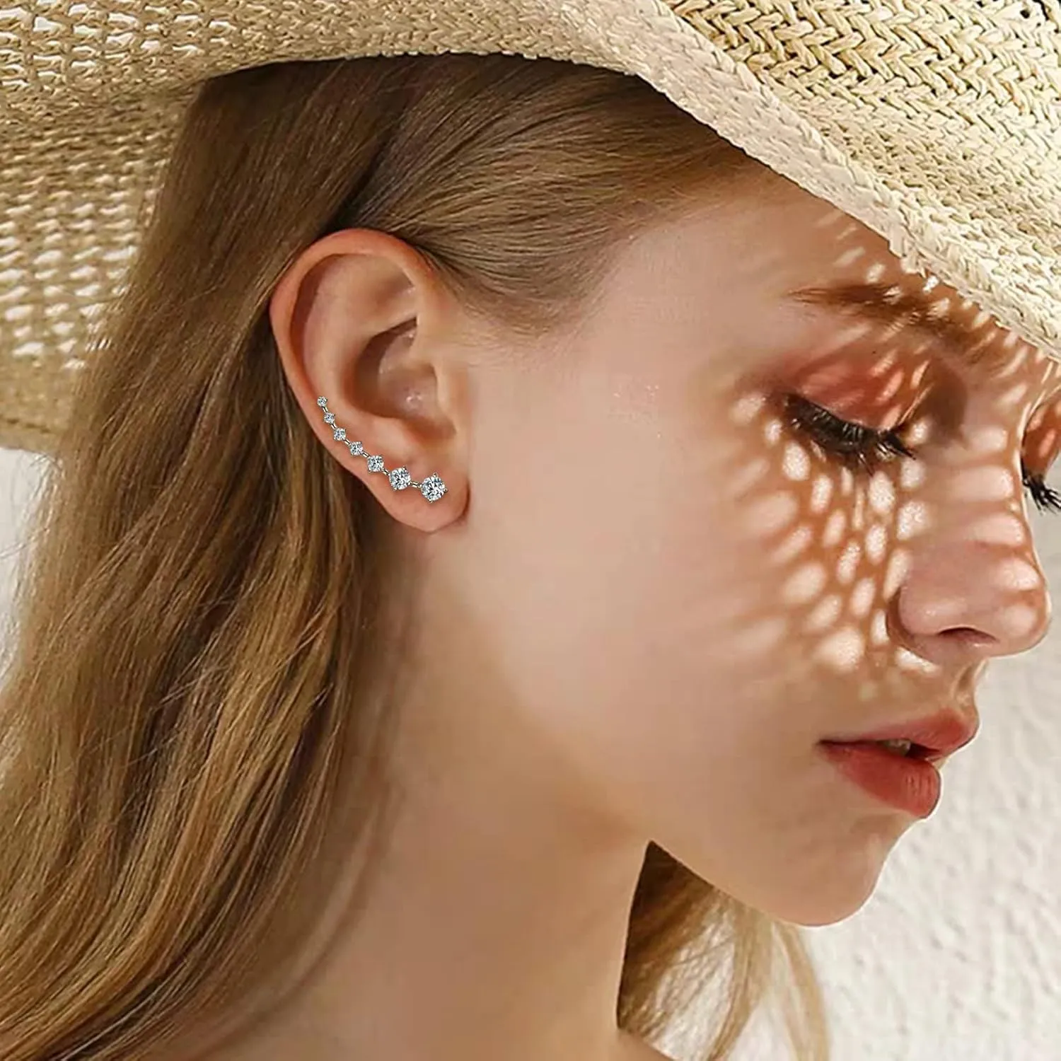 Moissanite Earring for Women 7 Moissanite Ear Cuffs Crawler Earring 925 Sterling Silver Hypoallergenic Climber Earrings Jewelry Gifts