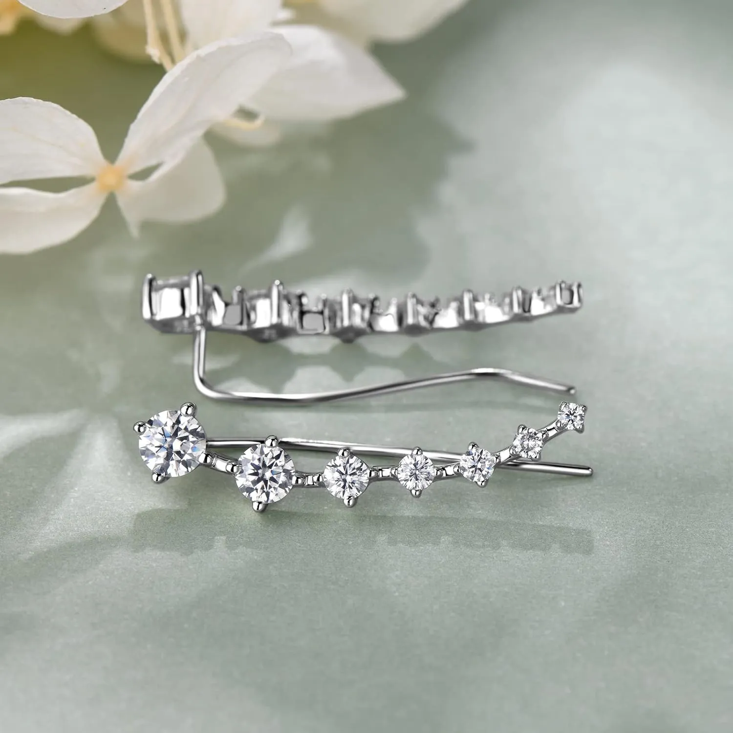 Moissanite Earring for Women 7 Moissanite Ear Cuffs Crawler Earring 925 Sterling Silver Hypoallergenic Climber Earrings Jewelry Gifts