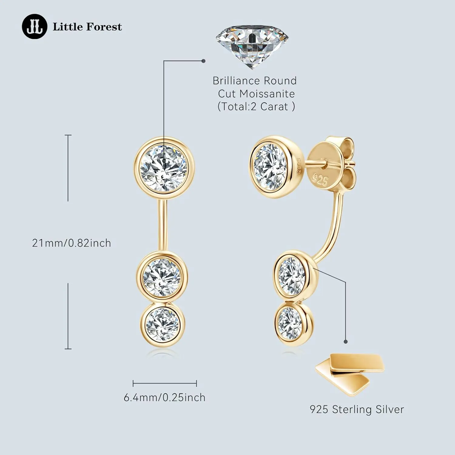 Moissanite Earrings for Women 925 Sterling Silver 0.96CT-2CT Moissanite Detachable Ear Jackets Two Wearable Stud Earrings Hypoallergenic Jewelry Gifts