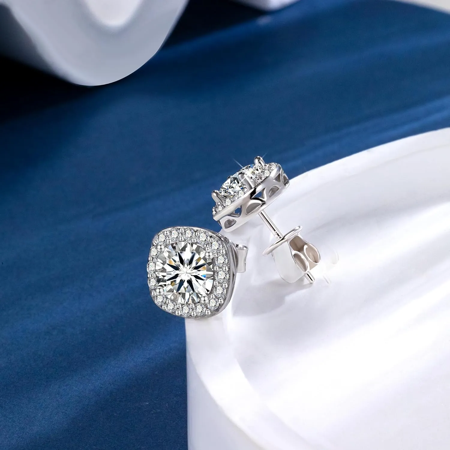 Moissanite Earrings Stud for Women, 925 Sterling Silver 0.5-2 Carat Lab Created Diamond Earring 5mm- 6.5mm Real Moissanite Studs Square Earring for Men Jewelry Gifts for Women