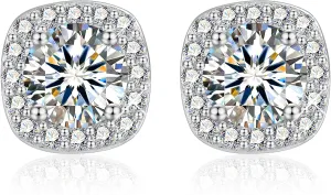 Moissanite Earrings Stud for Women, 925 Sterling Silver 0.5-2 Carat Lab Created Diamond Earring 5mm- 6.5mm Real Moissanite Studs Square Earring for Men Jewelry Gifts for Women