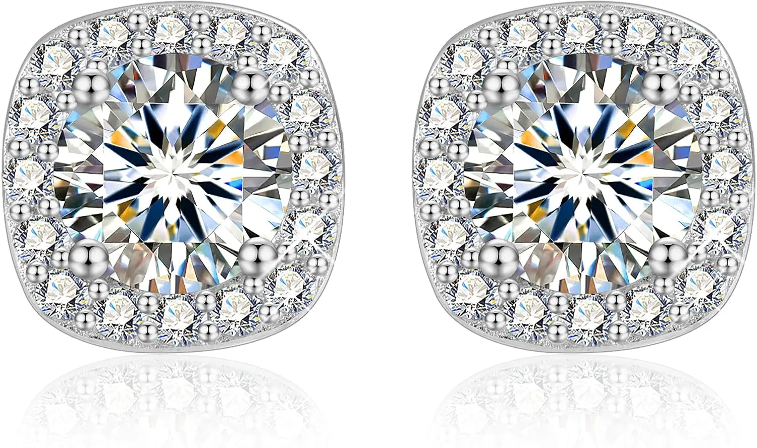 Moissanite Earrings Stud for Women, 925 Sterling Silver 0.5-2 Carat Lab Created Diamond Earring 5mm- 6.5mm Real Moissanite Studs Square Earring for Men Jewelry Gifts for Women
