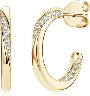 Moissanite Huggie Hoop Earrings for Women, S925 Sterling Silver Lab Create Imitation-diamond Stud Earring Hypoallergenic Jewelry for Sensitive Ear