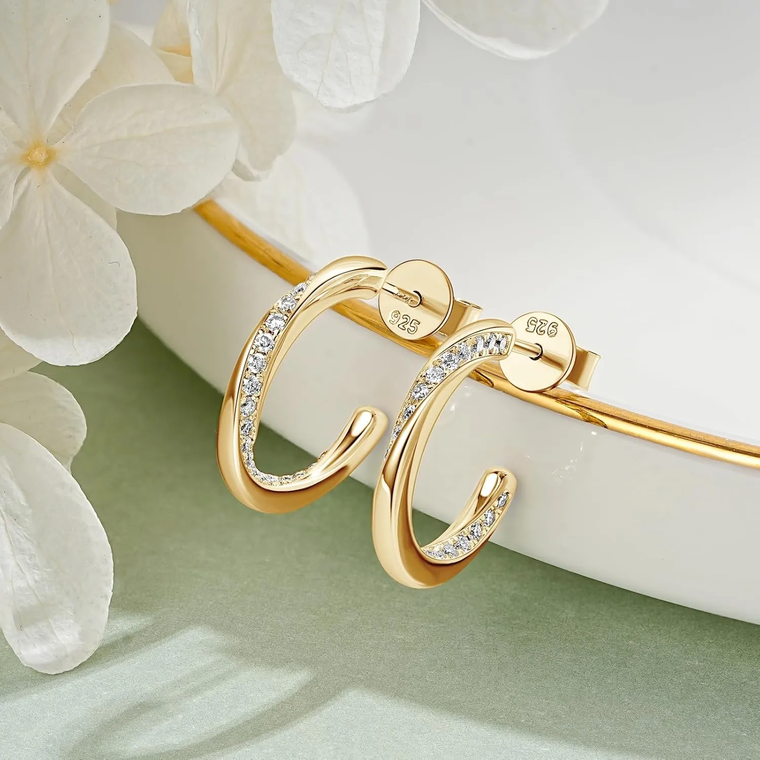 Moissanite Huggie Hoop Earrings for Women, S925 Sterling Silver Lab Create Imitation-diamond Stud Earring Hypoallergenic Jewelry for Sensitive Ear