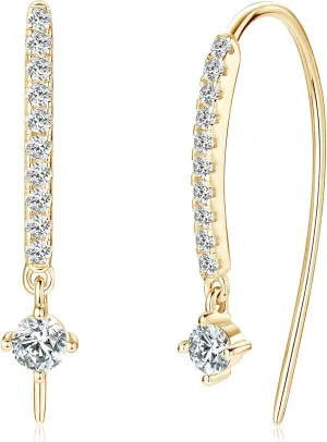 Moissanite Pull Through Threader Earrings for Women 925 Sterling Silver D Color VVS1 Lab Created Imitation Diamond Upside Down Hoop Earring Hypoallergenic Minimalist Jewelry