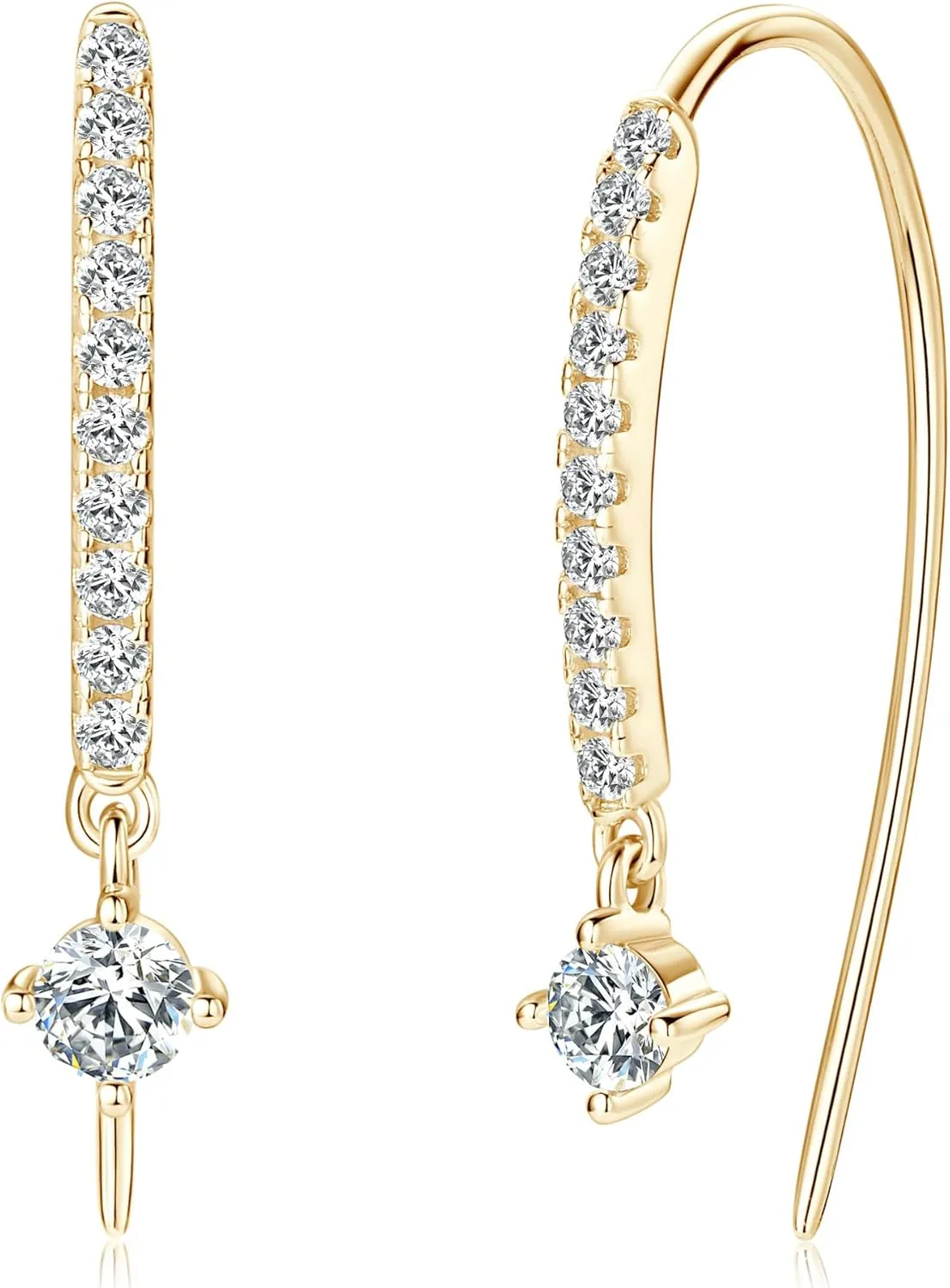 Moissanite Pull Through Threader Earrings for Women 925 Sterling Silver D Color VVS1 Lab Created Imitation Diamond Upside Down Hoop Earring Hypoallergenic Minimalist Jewelry