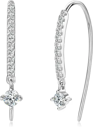 Moissanite Pull Through Threader Earrings for Women 925 Sterling Silver D Color VVS1 Lab Created Imitation Diamond Upside Down Hoop Earring Hypoallergenic Minimalist Jewelry