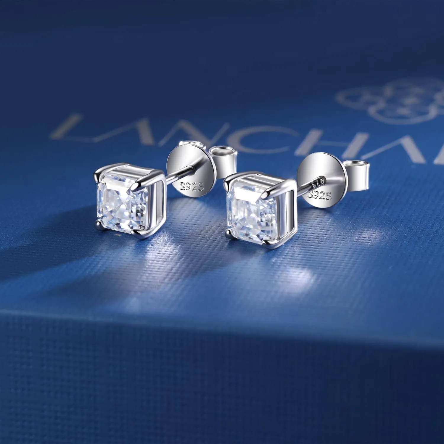Moissanite Stud Earrings for Women 14K Gold Plated Sterling Silver Stud Earrings 6mm 2ct Asscher Cut D Color VVS1 Moissanite Stud Earrings Lab Created Diamond Earring Studs