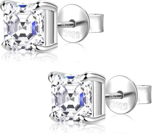 Moissanite Stud Earrings for Women 14K Gold Plated Sterling Silver Stud Earrings 6mm 2ct Asscher Cut D Color VVS1 Moissanite Stud Earrings Lab Created Diamond Earring Studs