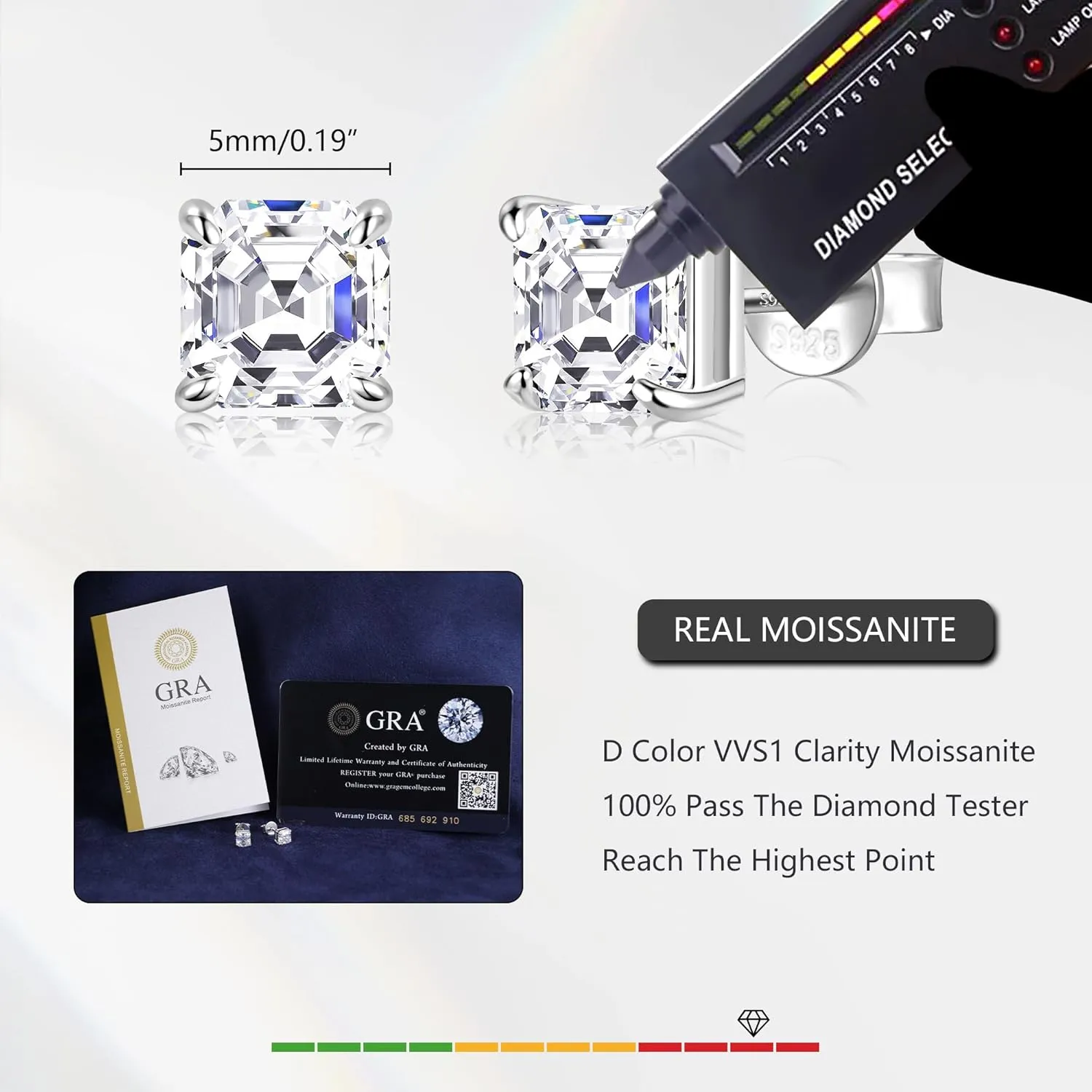 Moissanite Stud Earrings for Women 14K Gold Plated Sterling Silver Stud Earrings 6mm 2ct Asscher Cut D Color VVS1 Moissanite Stud Earrings Lab Created Diamond Earring Studs