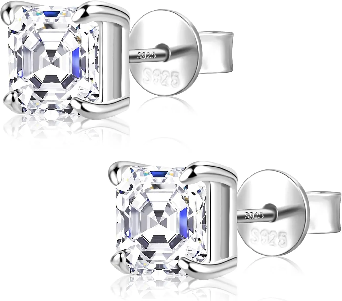 Moissanite Stud Earrings for Women 14K Gold Plated Sterling Silver Stud Earrings 6mm 2ct Asscher Cut D Color VVS1 Moissanite Stud Earrings Lab Created Diamond Earring Studs