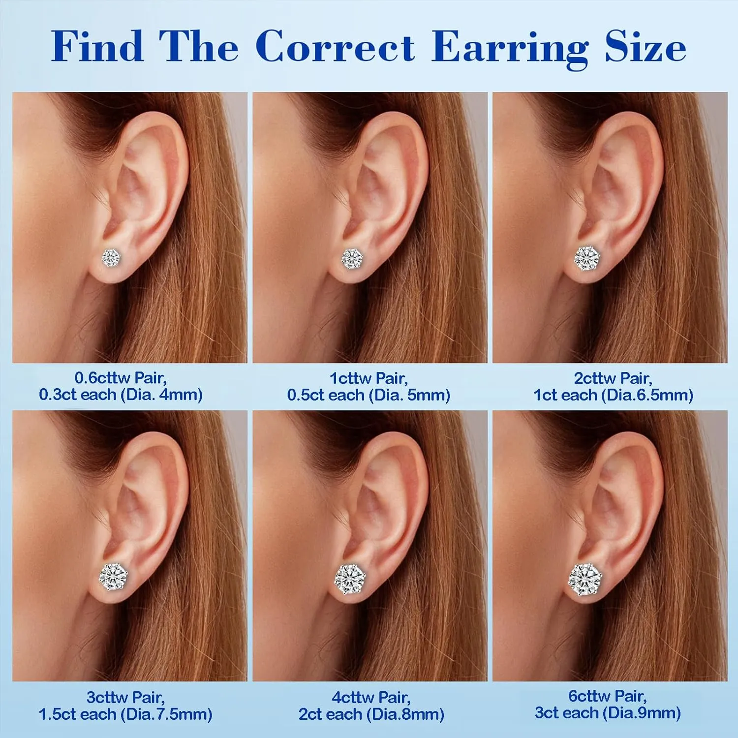 Moissanite Stud Earrings for Women Men, 1-6CT 6-Prong D Color Ideal 925 Sterling Silver Earrings with Certificate of Authenticity