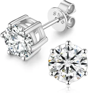Moissanite Stud Earrings for Women Men, 1-6CT 6-Prong D Color Ideal 925 Sterling Silver Earrings with Certificate of Authenticity