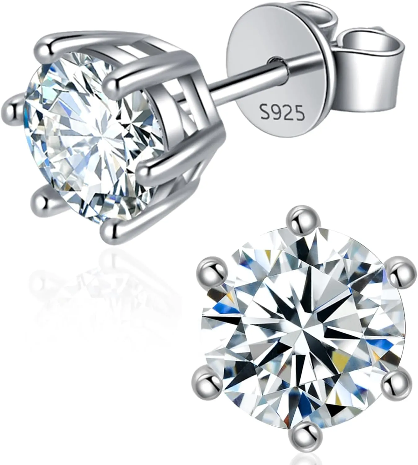 Moissanite Stud Earrings for Women Men, 1-6CT 6-Prong D Color Ideal 925 Sterling Silver Earrings with Certificate of Authenticity