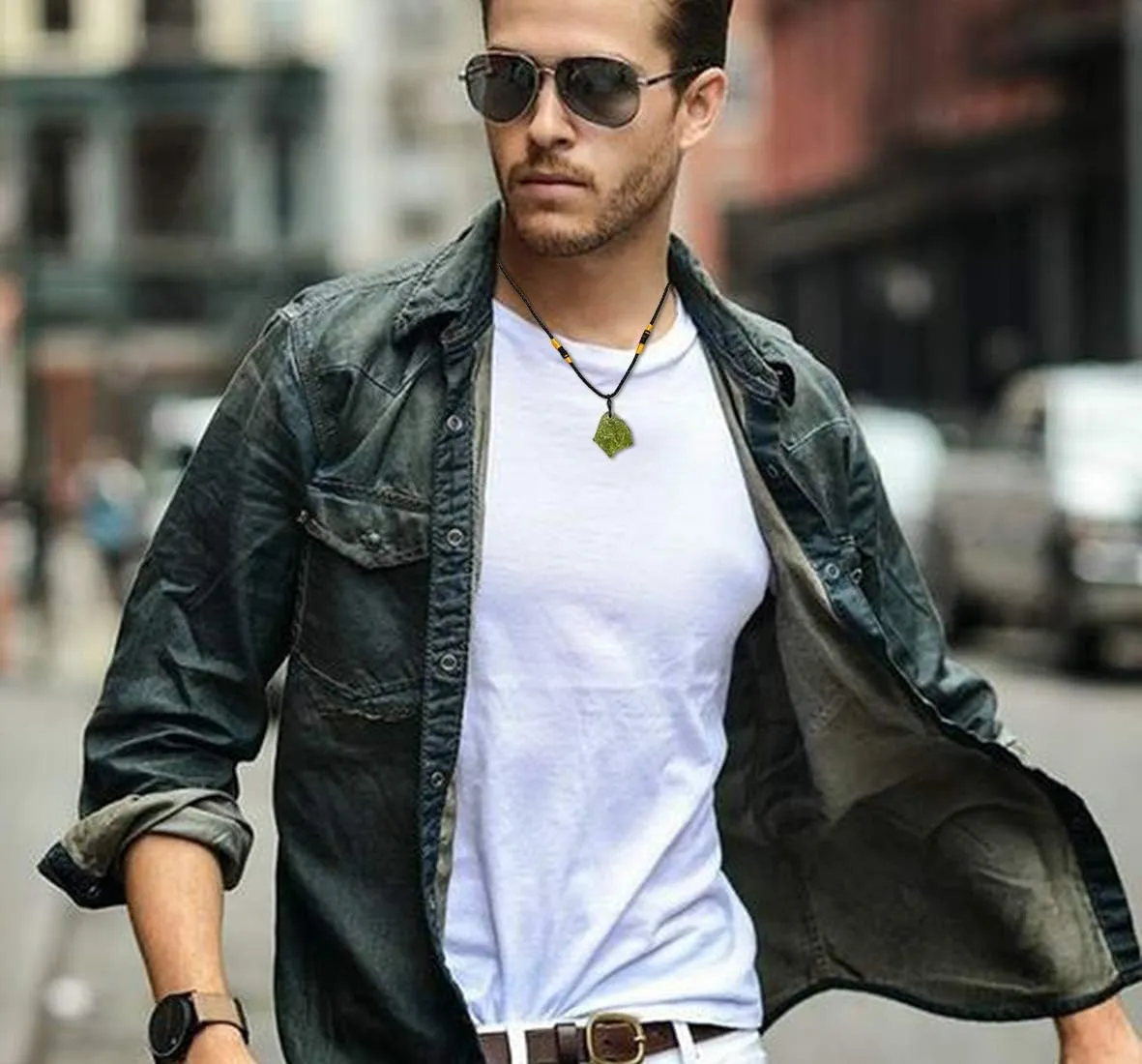Moldavite Crystal Necklace for Men Women, Handmade Irregular Stone Pendant Crystal Energy Stone
