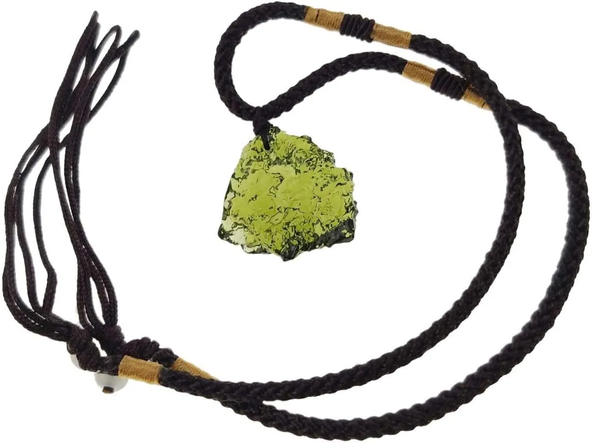 Moldavite Crystal Necklace for Men Women, Handmade Irregular Stone Pendant Crystal Energy Stone
