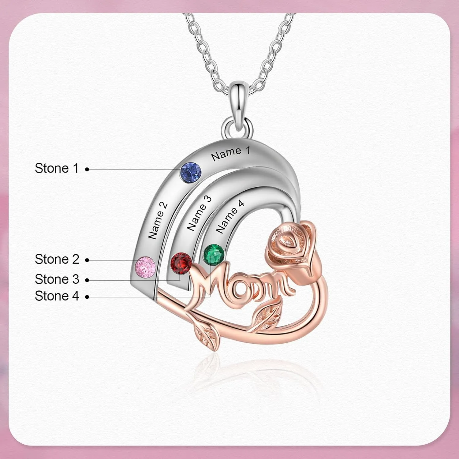 Mom Gifts Personalized Mom Necklaces for Women with 1-4 Name Custom Mothers Necklace with Birthstones Birthday Christmas Gifts for Grandma Wife Women