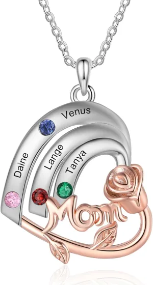 Mom Gifts Personalized Mom Necklaces for Women with 1-4 Name Custom Mothers Necklace with Birthstones Birthday Christmas Gifts for Grandma Wife Women
