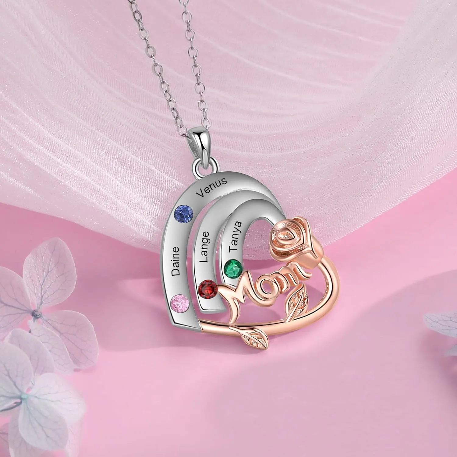 Mom Gifts Personalized Mom Necklaces for Women with 1-4 Name Custom Mothers Necklace with Birthstones Birthday Christmas Gifts for Grandma Wife Women
