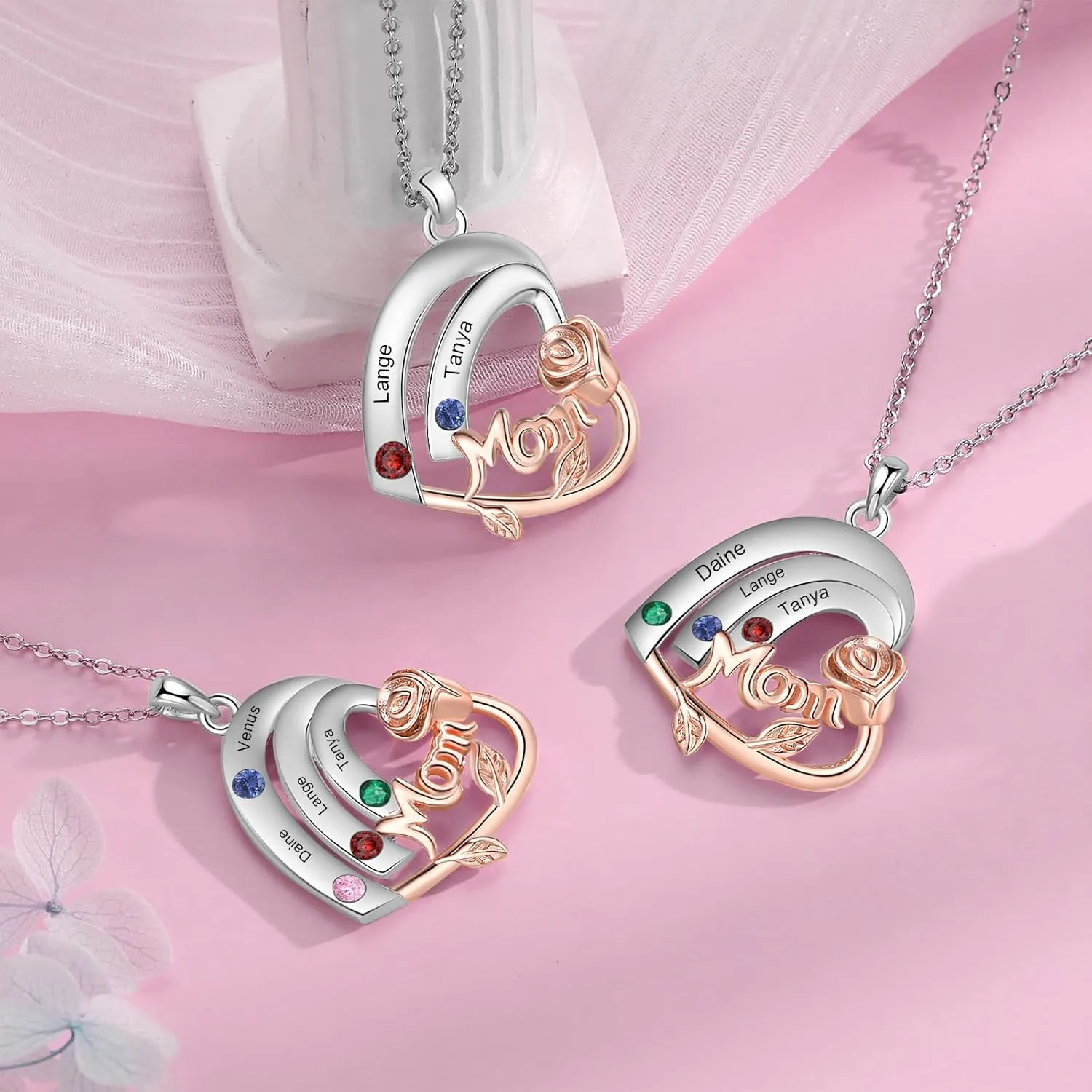 Mom Gifts Personalized Mom Necklaces for Women with 1-4 Name Custom Mothers Necklace with Birthstones Birthday Christmas Gifts for Grandma Wife Women