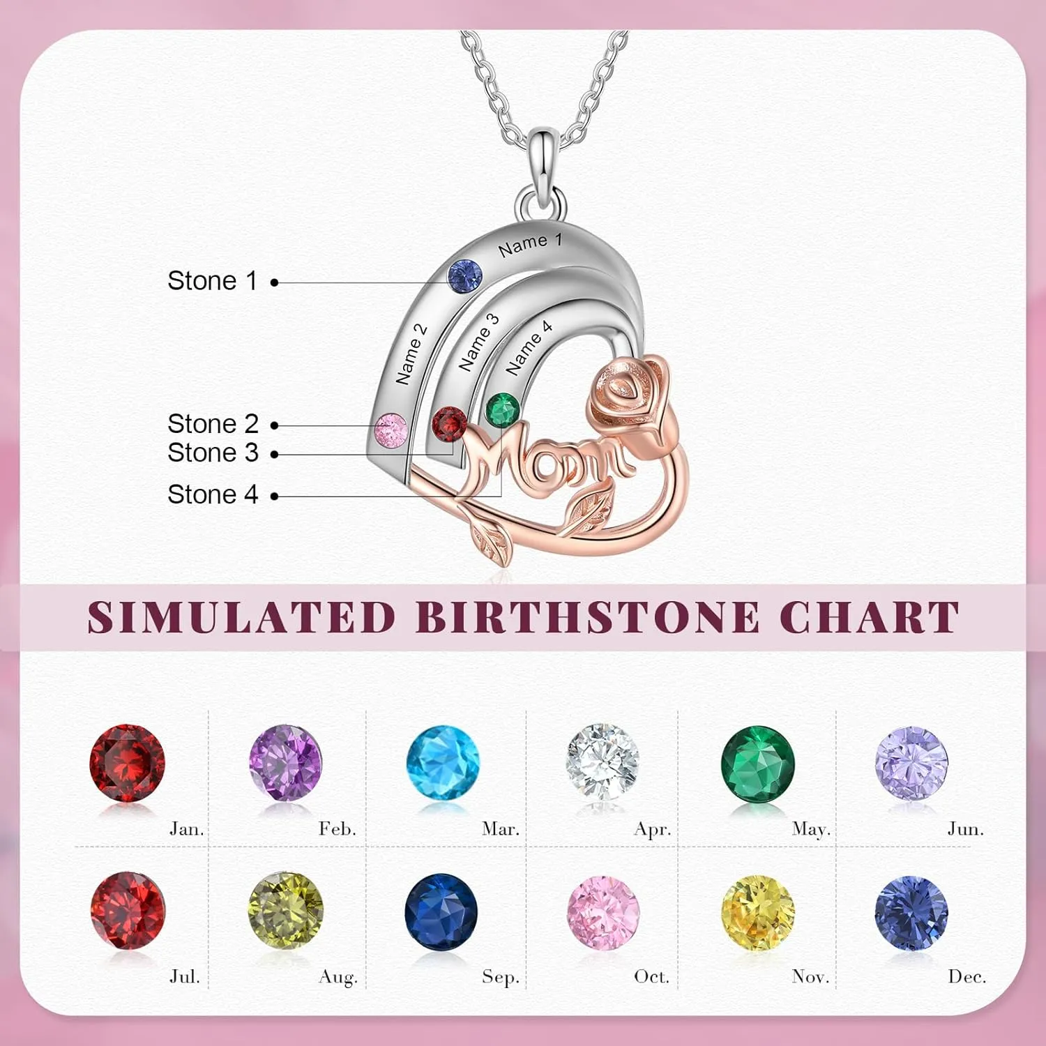 Mom Gifts Personalized Mom Necklaces for Women with 1-4 Name Custom Mothers Necklace with Birthstones Birthday Christmas Gifts for Grandma Wife Women