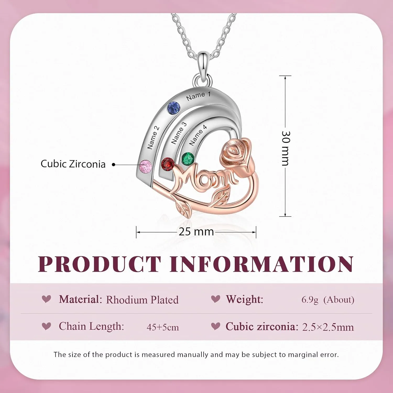 Mom Gifts Personalized Mom Necklaces for Women with 1-4 Name Custom Mothers Necklace with Birthstones Birthday Christmas Gifts for Grandma Wife Women