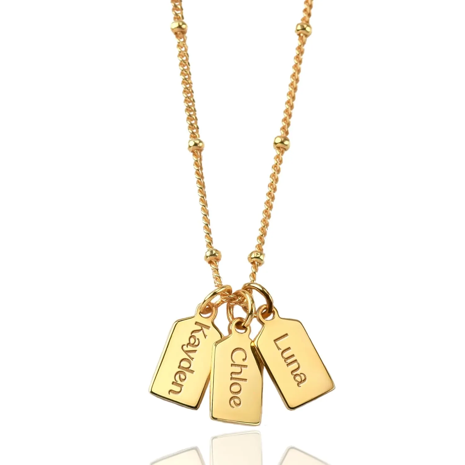 Mom Necklace with Kids Names, Tag Name Necklace, Christmas Jewelry Gift for Mom, Name Jewelry, 925 Sterling Silver 18k Gold Rose Plated