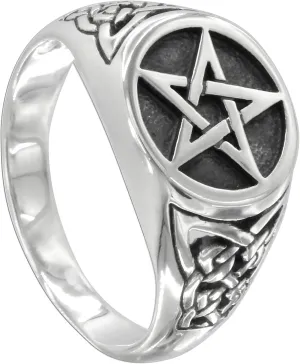 Moonlight Mysteries Celtic Pentacle Ring - Pure .925 Sterling Silver Triquetra Pentagram Ring (Sizes 4-15)