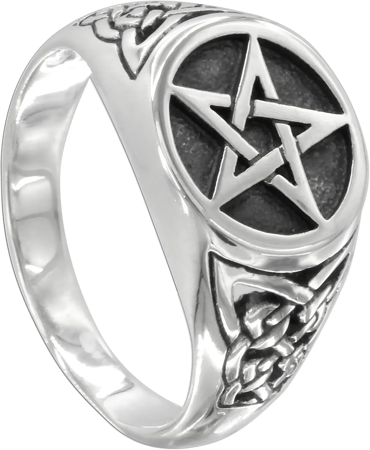 Moonlight Mysteries Celtic Pentacle Ring - Pure .925 Sterling Silver Triquetra Pentagram Ring (Sizes 4-15)