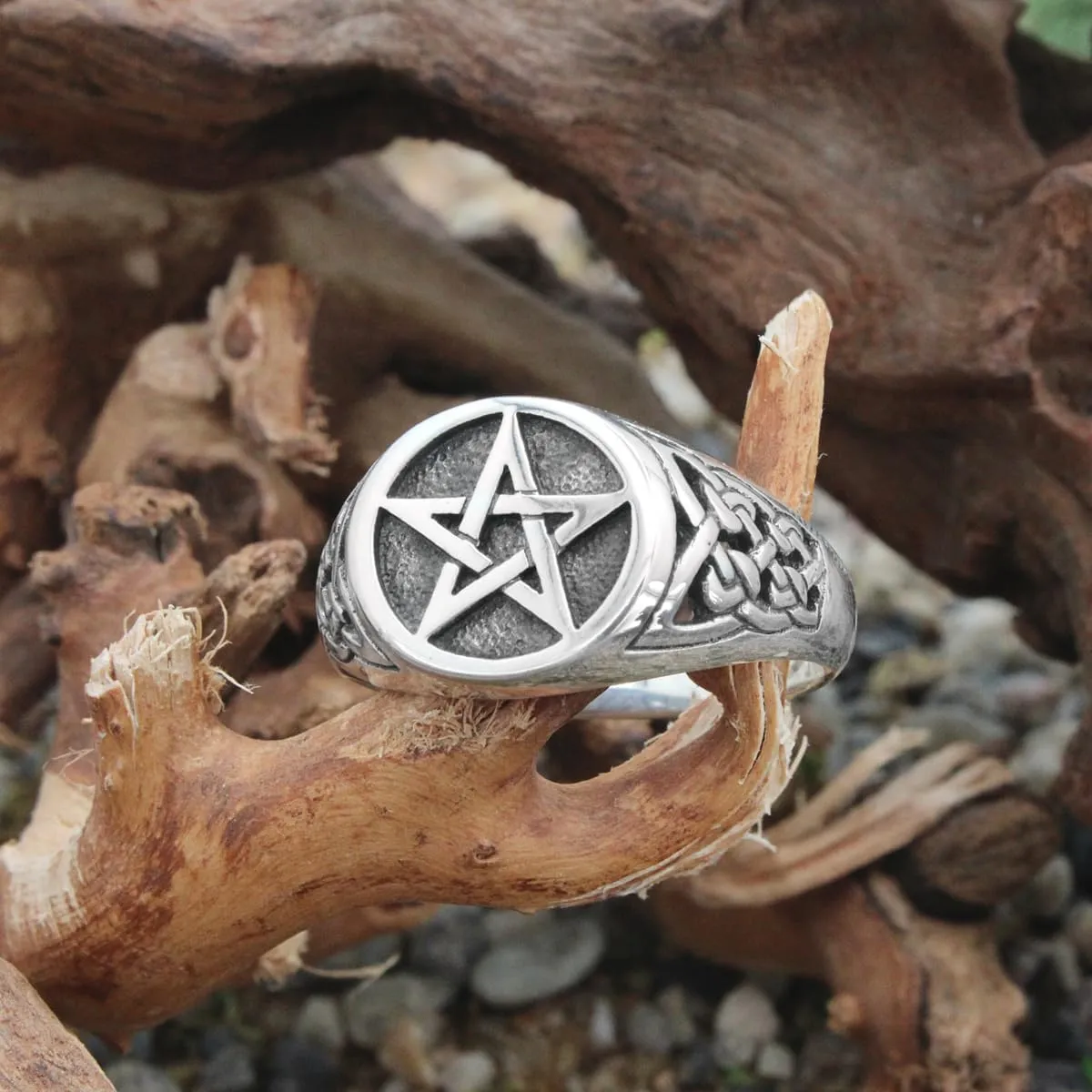 Moonlight Mysteries Celtic Pentacle Ring - Pure .925 Sterling Silver Triquetra Pentagram Ring (Sizes 4-15)