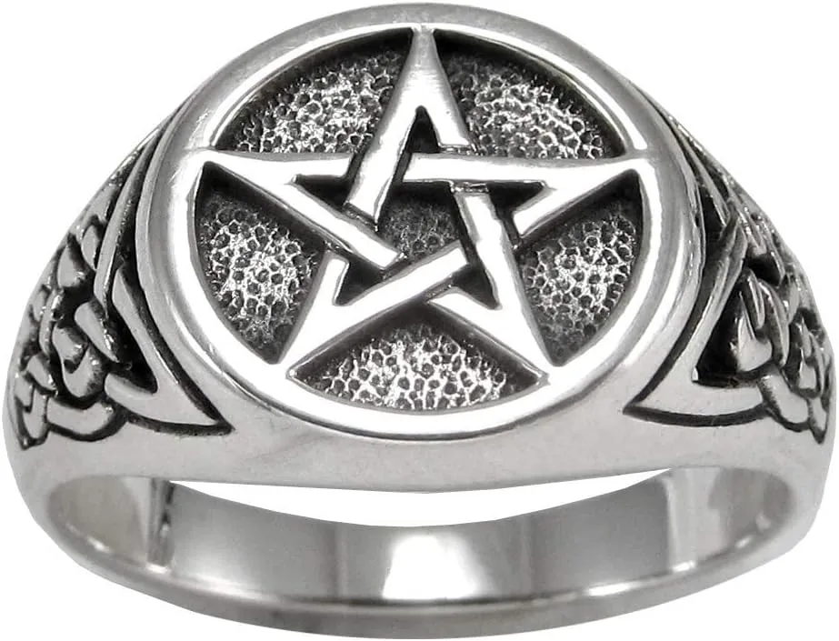 Moonlight Mysteries Celtic Pentacle Ring - Pure .925 Sterling Silver Triquetra Pentagram Ring (Sizes 4-15)