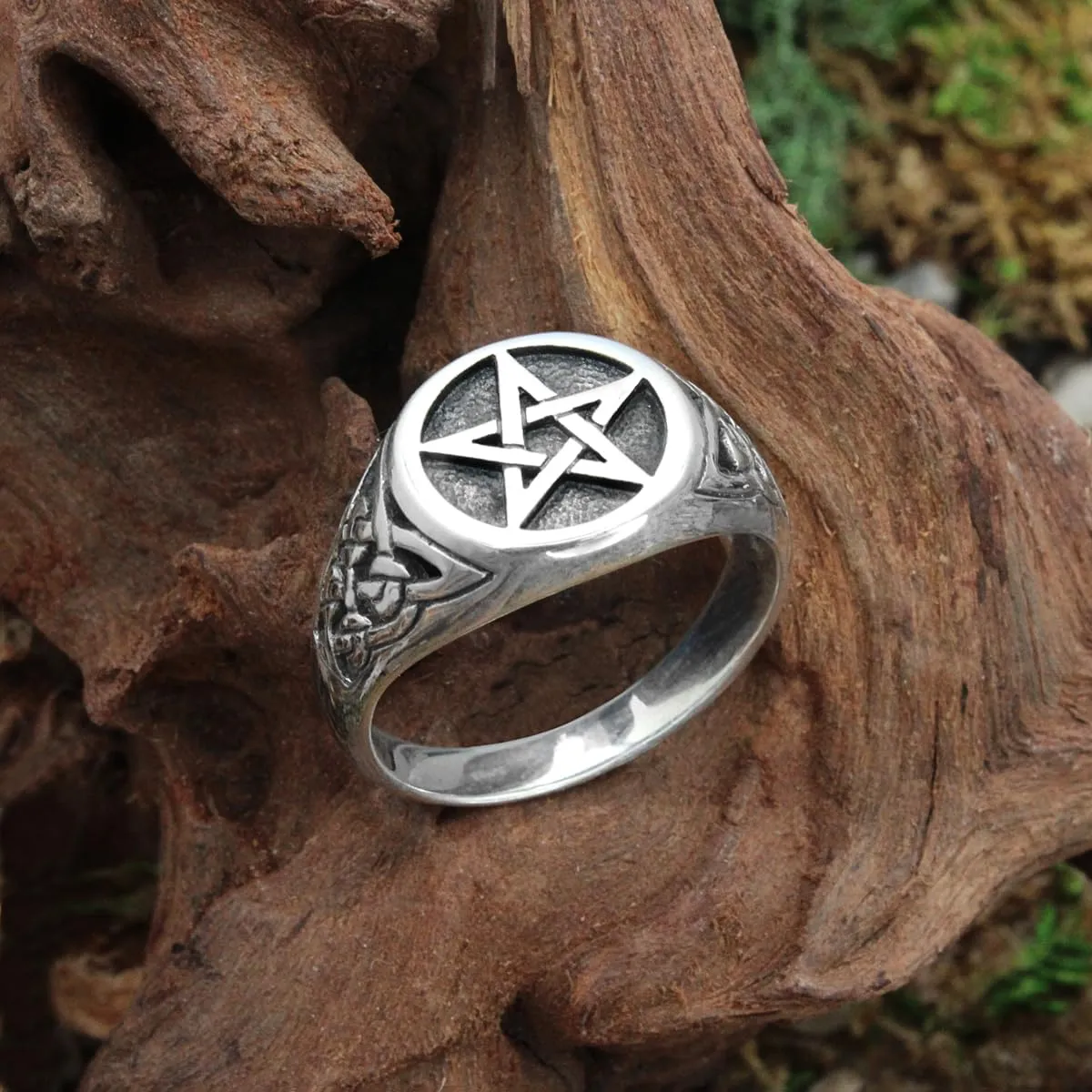 Moonlight Mysteries Celtic Pentacle Ring - Pure .925 Sterling Silver Triquetra Pentagram Ring (Sizes 4-15)