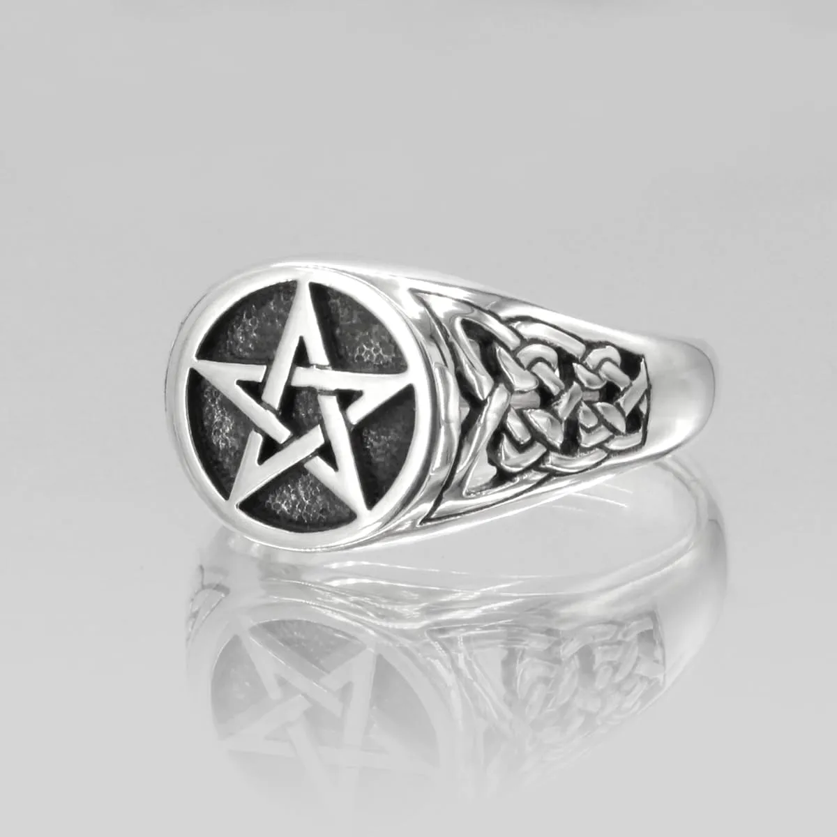 Moonlight Mysteries Celtic Pentacle Ring - Pure .925 Sterling Silver Triquetra Pentagram Ring (Sizes 4-15)