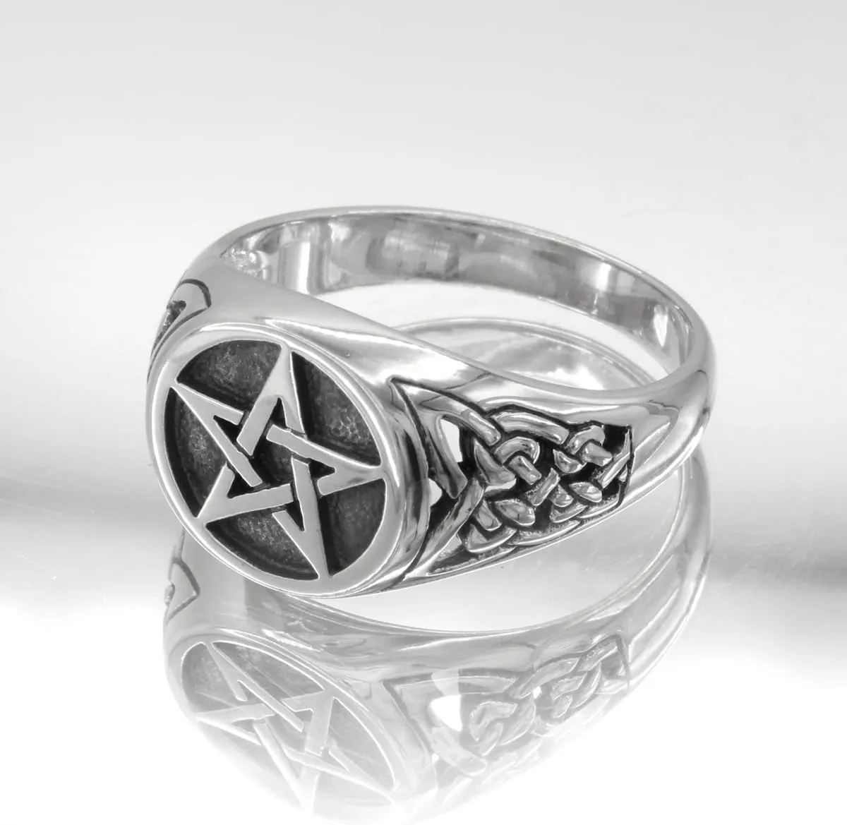 Moonlight Mysteries Celtic Pentacle Ring - Pure .925 Sterling Silver Triquetra Pentagram Ring (Sizes 4-15)