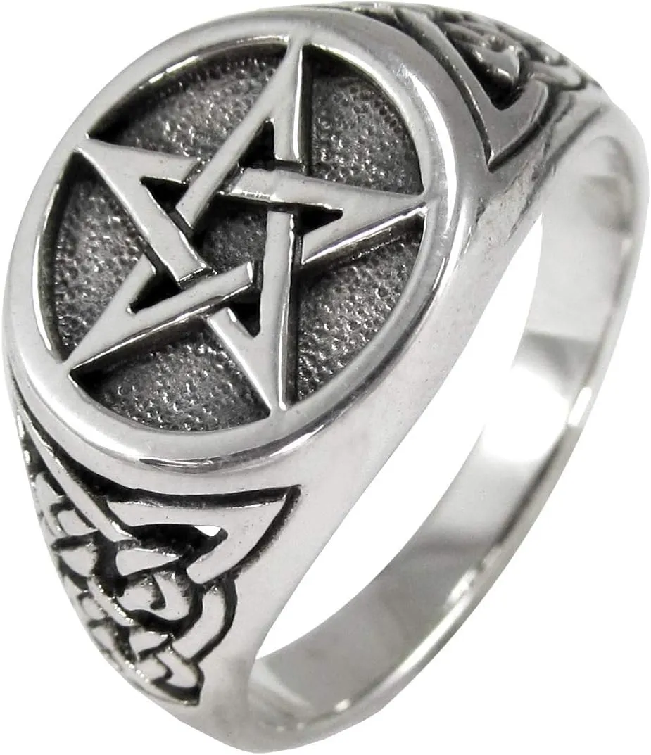 Moonlight Mysteries Celtic Pentacle Ring - Pure .925 Sterling Silver Triquetra Pentagram Ring (Sizes 4-15)