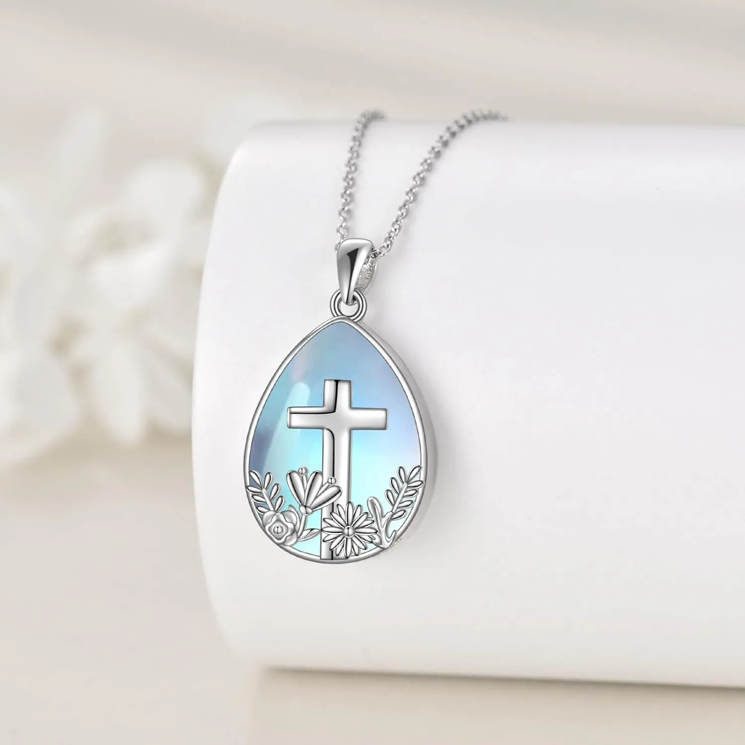 Moonstone Tree of Life Necklace S925 Sterling Sliver Cat/Wolf/Owl/Fox/Newt/Hummingbird/Angel Moonstone Pendant Necklace Jewelry for Women Girls