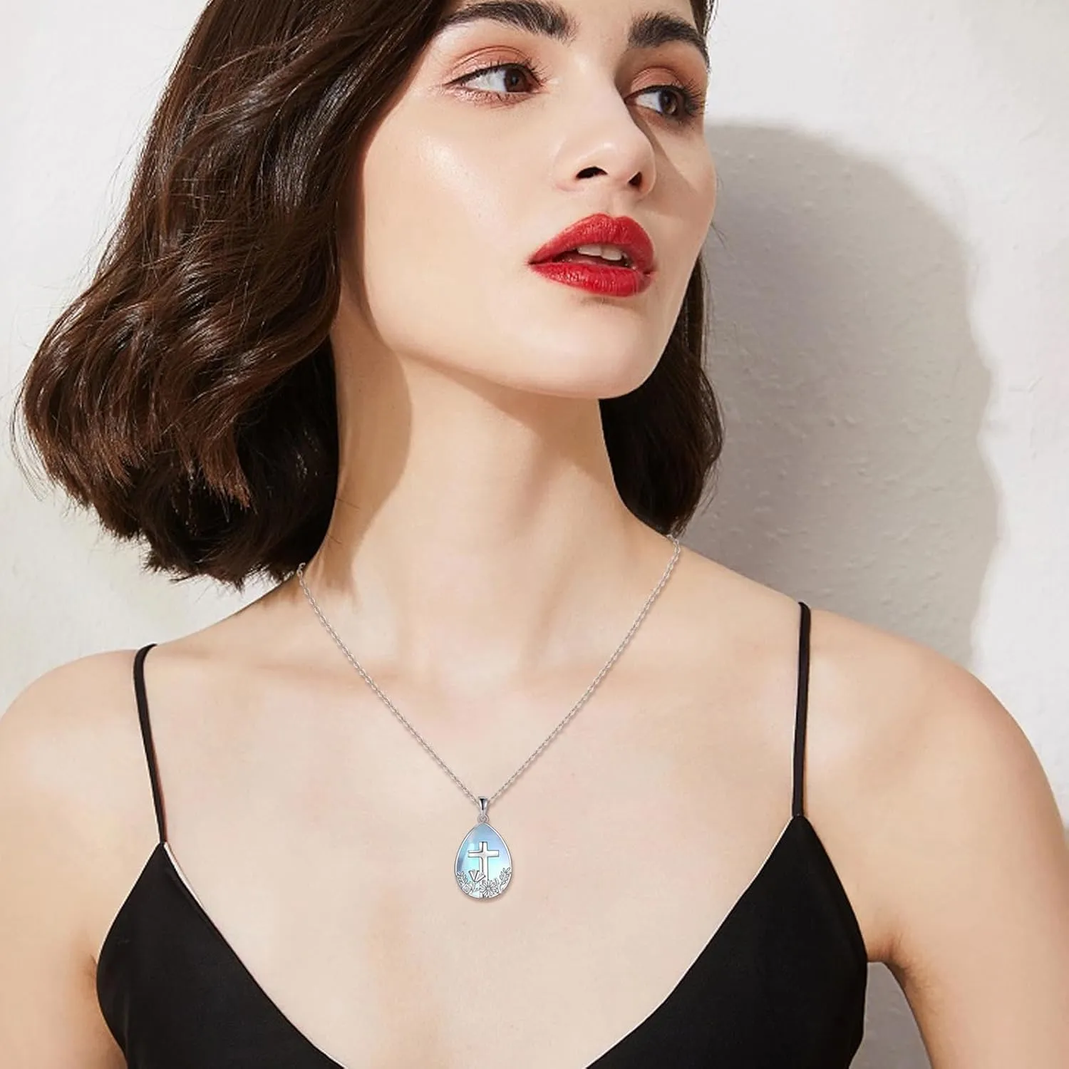 Moonstone Tree of Life Necklace S925 Sterling Sliver Cat/Wolf/Owl/Fox/Newt/Hummingbird/Angel Moonstone Pendant Necklace Jewelry for Women Girls