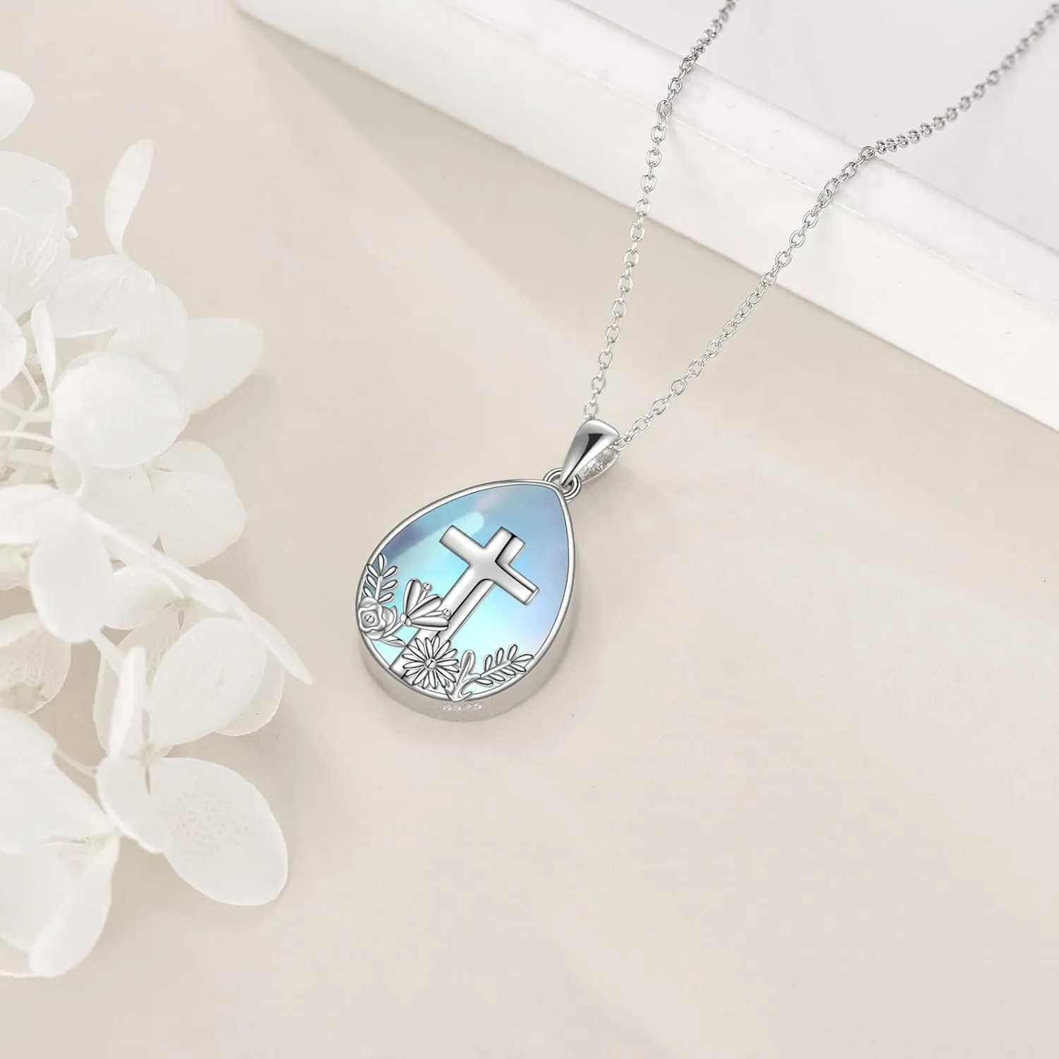 Moonstone Tree of Life Necklace S925 Sterling Sliver Cat/Wolf/Owl/Fox/Newt/Hummingbird/Angel Moonstone Pendant Necklace Jewelry for Women Girls