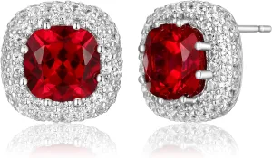 MORGAN & PAIGE .925 Sterling Silver Rhodium Plated Lab-Created Gemstones and White Sapphire Stud Earrings for Women - Hypoallergenic Sterling Silver Earrings for Women, Nickel-Free Jewelry for Her