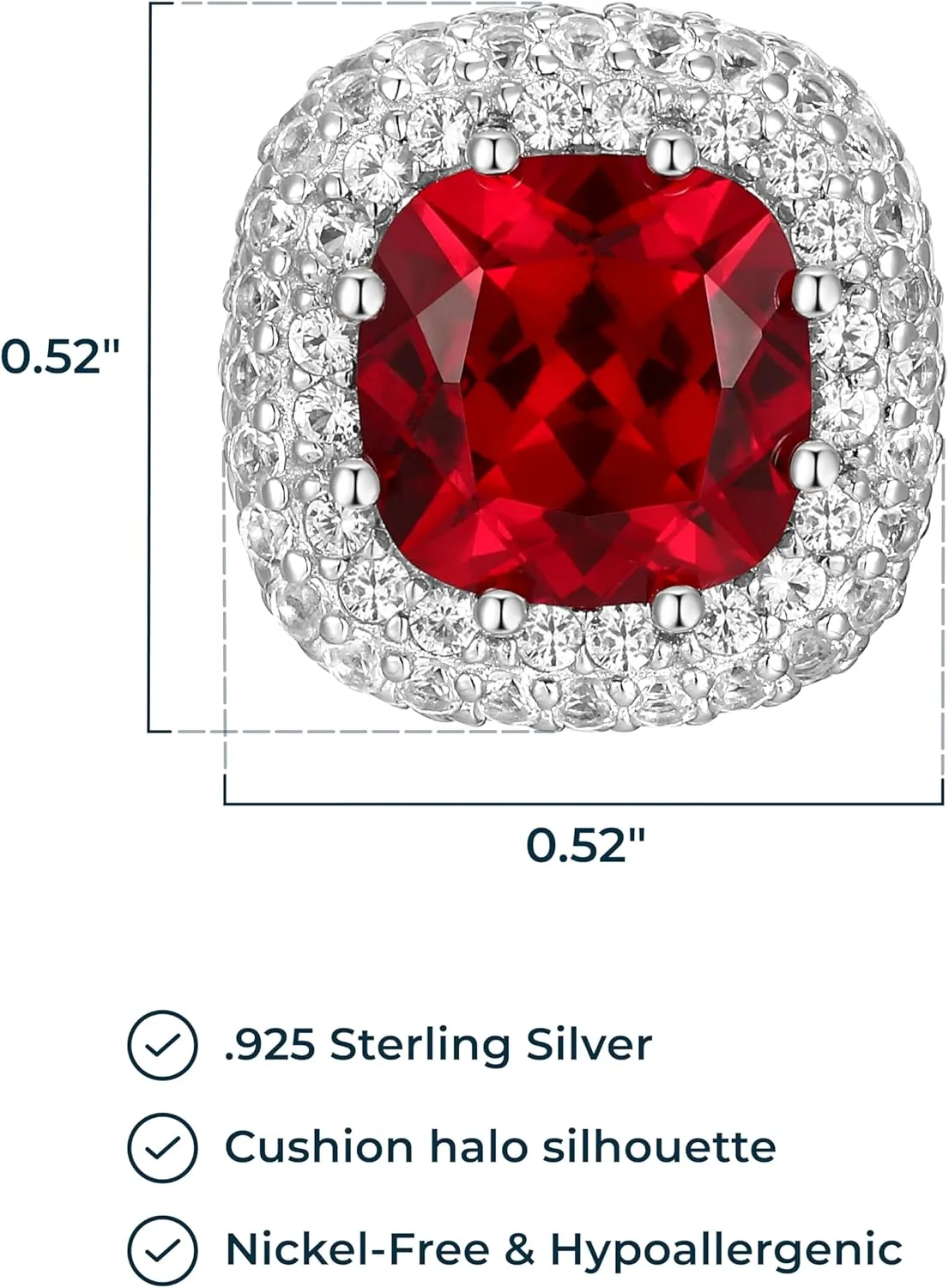 MORGAN & PAIGE .925 Sterling Silver Rhodium Plated Lab-Created Gemstones and White Sapphire Stud Earrings for Women - Hypoallergenic Sterling Silver Earrings for Women, Nickel-Free Jewelry for Her