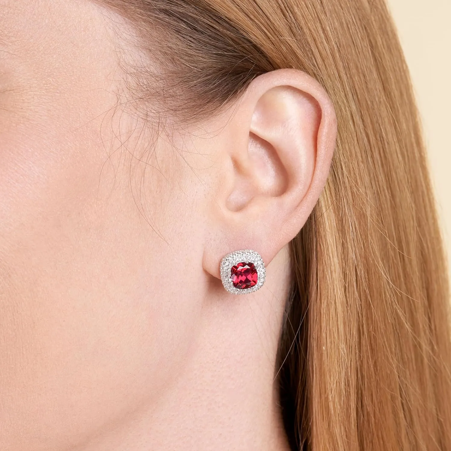 MORGAN & PAIGE .925 Sterling Silver Rhodium Plated Lab-Created Gemstones and White Sapphire Stud Earrings for Women - Hypoallergenic Sterling Silver Earrings for Women, Nickel-Free Jewelry for Her