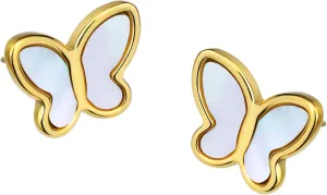 Mother of Pearl Earrings for Women Gold Plated Dainty Butterfly Flower Clover Star Heart Stud Earrings White Shell Cute Earrings for Women Girls Gold Pearl Drop Earrings
