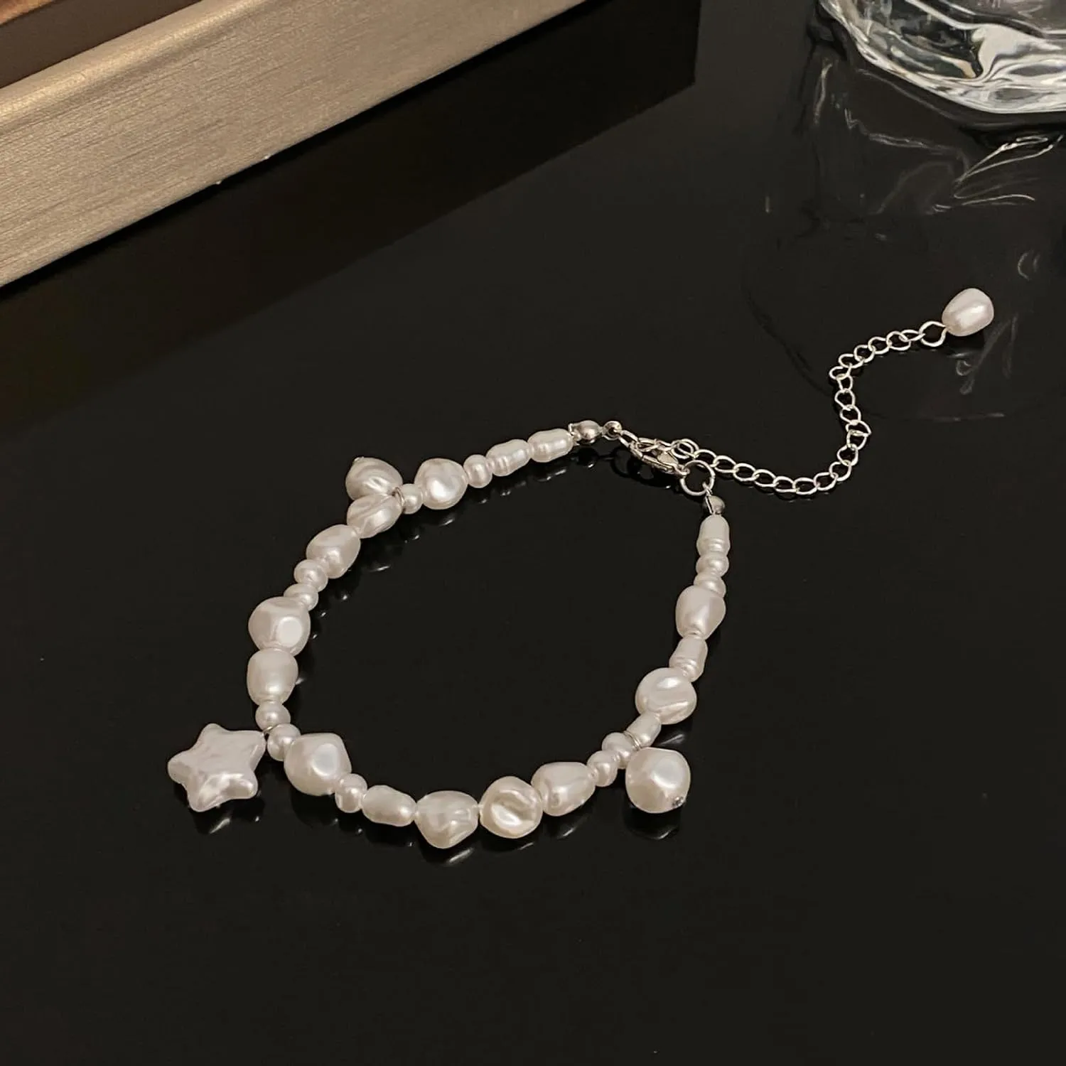 Muloo Elegant Star Pendant Necklace/Bracelet Stylish Imitation Pearls Charm Neckchain/Bangle Trendy Jewelry for Parties Daily