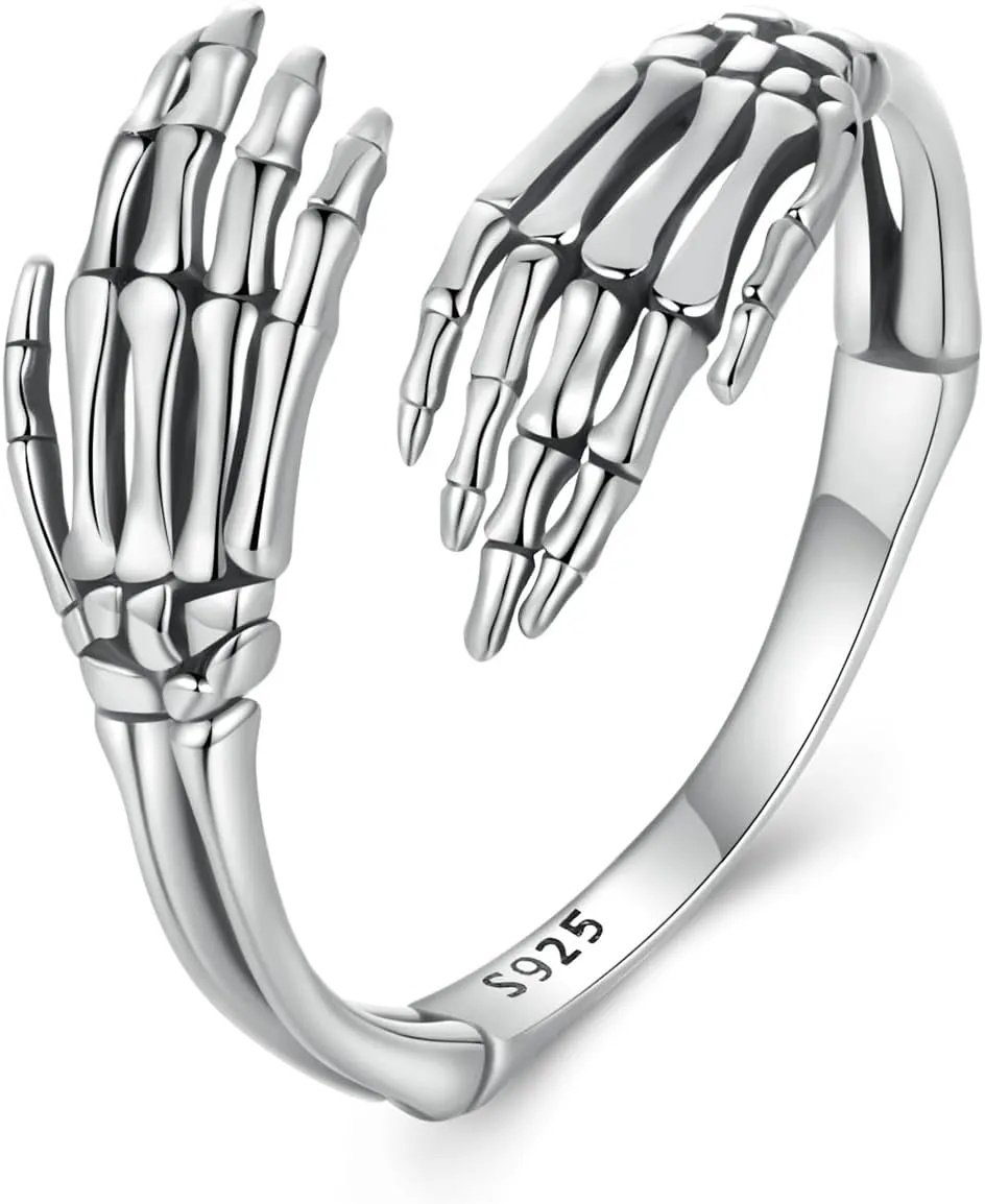 MUNDELL 925 Sterling Silver Vintage Hug Hand Adjustable Ring Retro Open Finger Rings for Women Promise Ring Stacking Rings Fine Jewelry