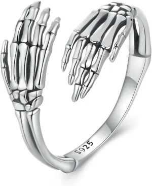 MUNDELL 925 Sterling Silver Vintage Hug Hand Adjustable Ring Retro Open Finger Rings for Women Promise Ring Stacking Rings Fine Jewelry