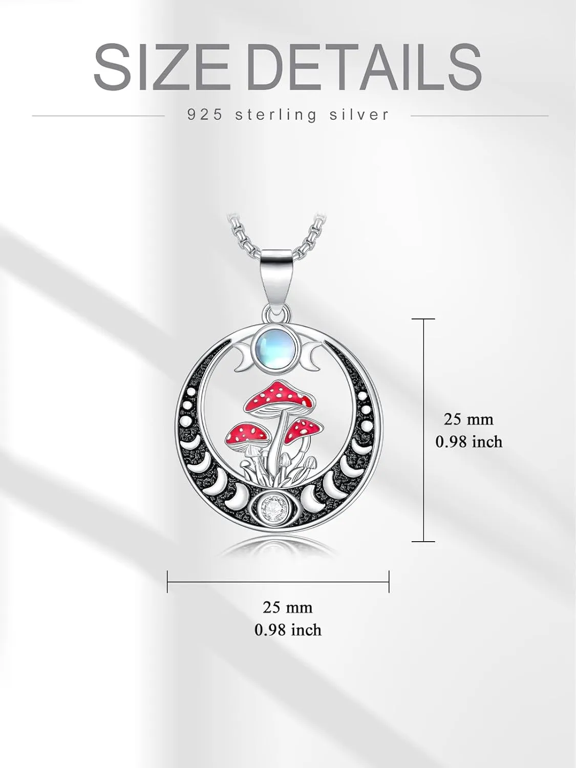 Mushroom Necklace Moon Phase Moonstone Necklace Pendant Anniversary Birthday Mushroom Jewelry Gift for Women Her Wife Daughter Nana Mom